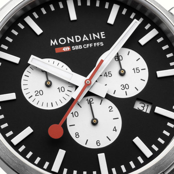 Mondaine Neo SBB Chrono Black Dial Grape Leather Strap Men's Watch MSD.41420.LBV