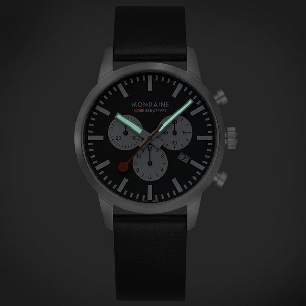 Mondaine Neo Chrono Black Dial Leather Strap Men's Watch MSD.41420.LBV