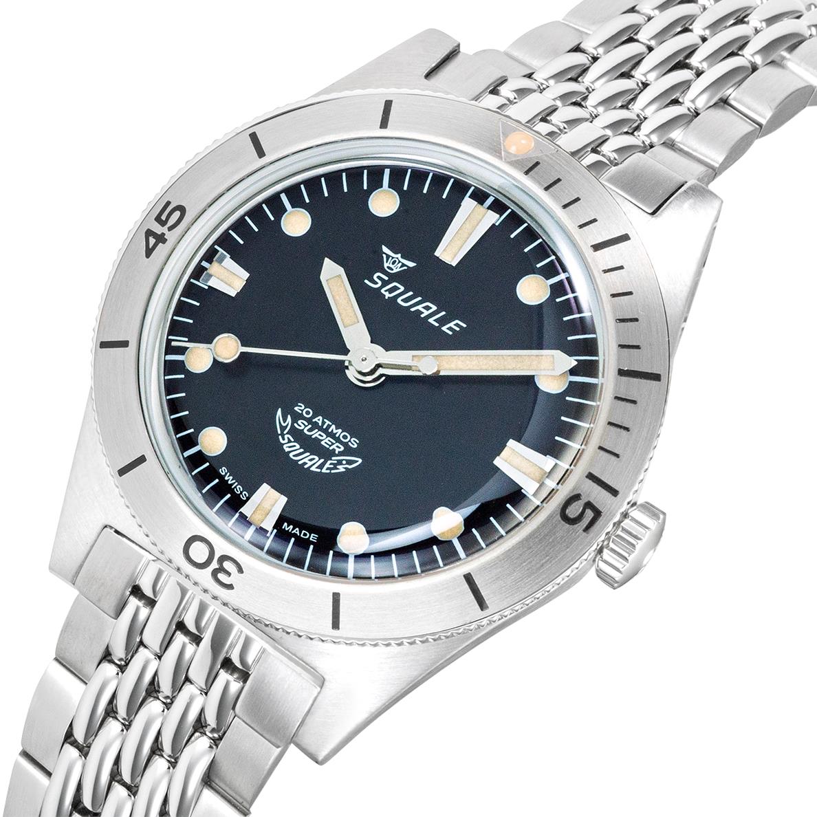 Squale Super-Squale Automatic Black Dial Steel Strap Men's Watch SUPERSSBK.AC
