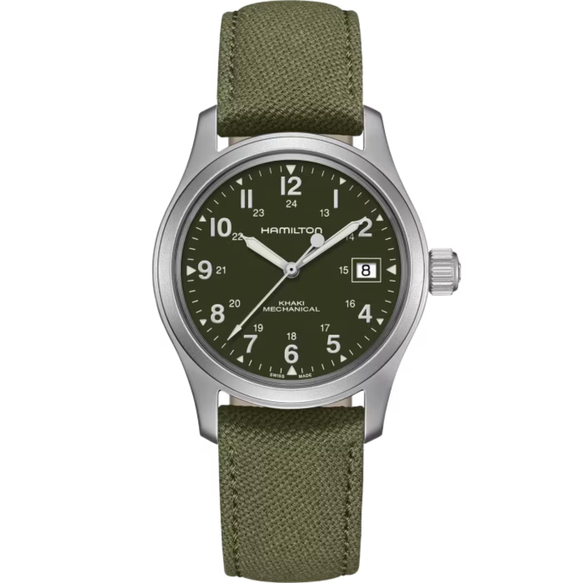 Hamilton Khaki Field Officer 'Pearl Harbour' Mechanical Green Dial Canvas Strap Men's Watch H69439363