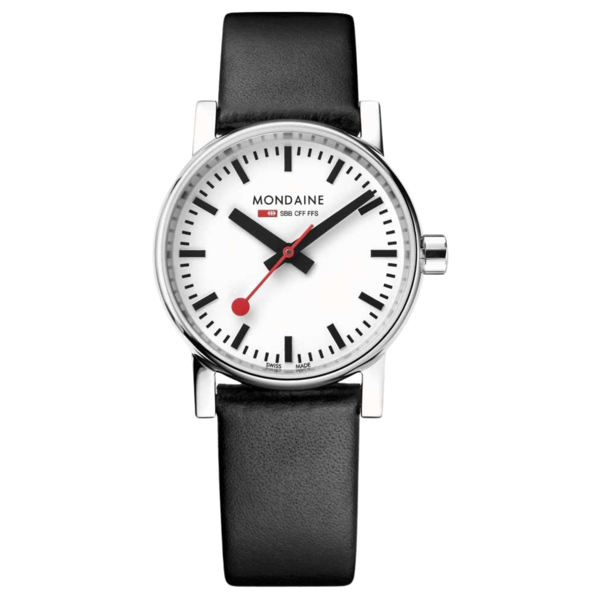 Mondaine Evo2 White Dial Black Vegan Leather Strap Ladies Watch MSE.30110.LBV