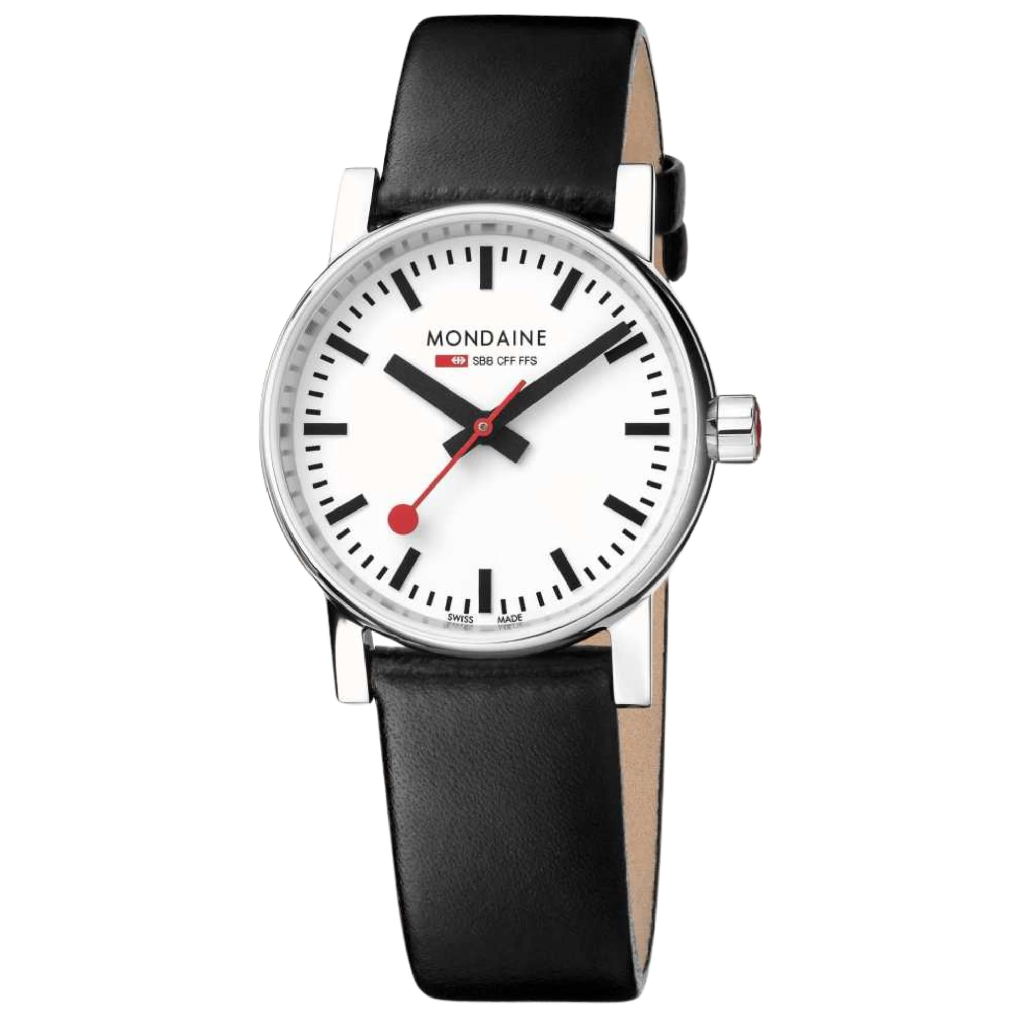 Mondaine Evo2 White Dial Black Vegan Leather Strap Ladies Watch MSE.30110.LBV