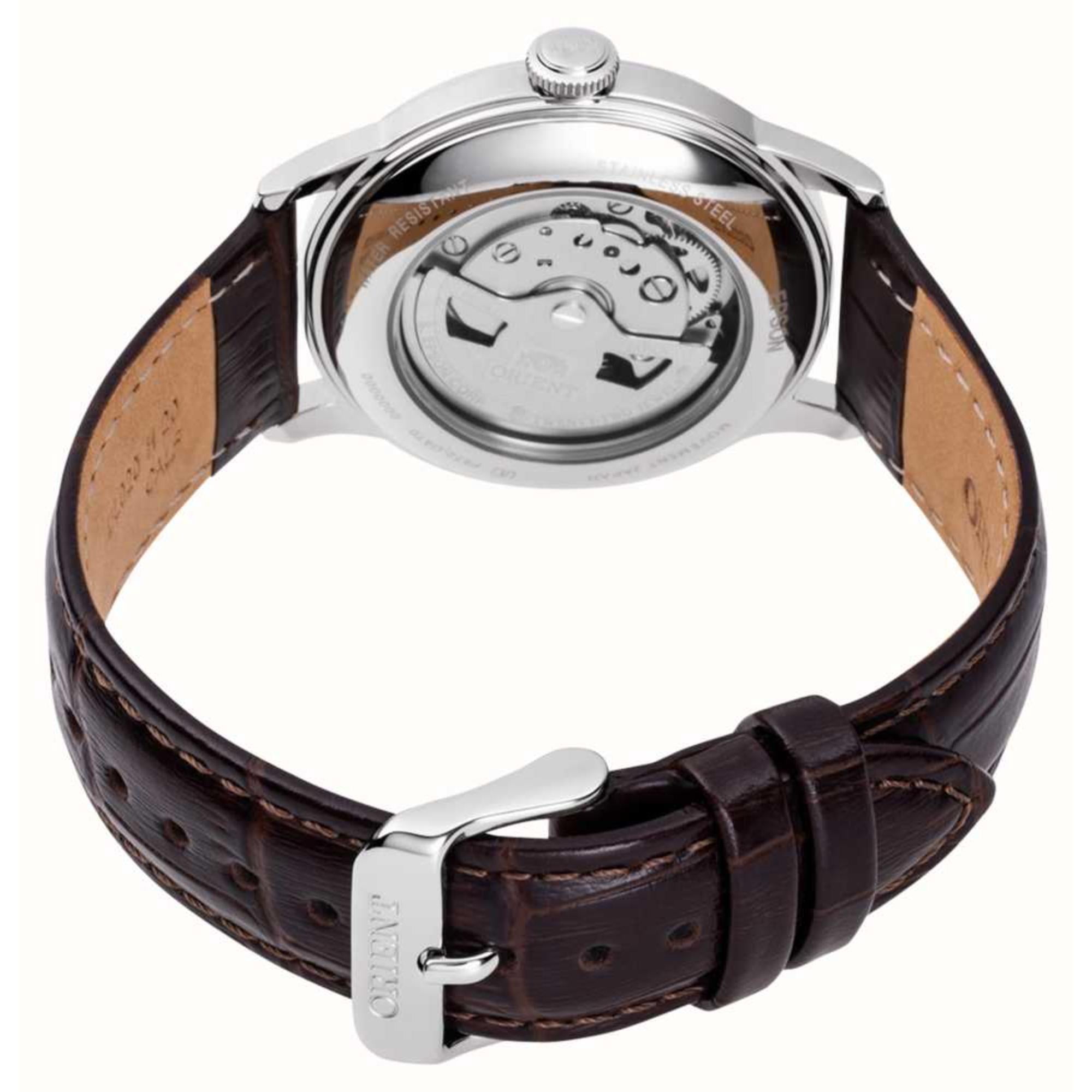 Orient Bambino Ex-Display Mechanical Cream Dial Brown Leather Strap Men’s Watch RA-AC0M04Y10B-EX