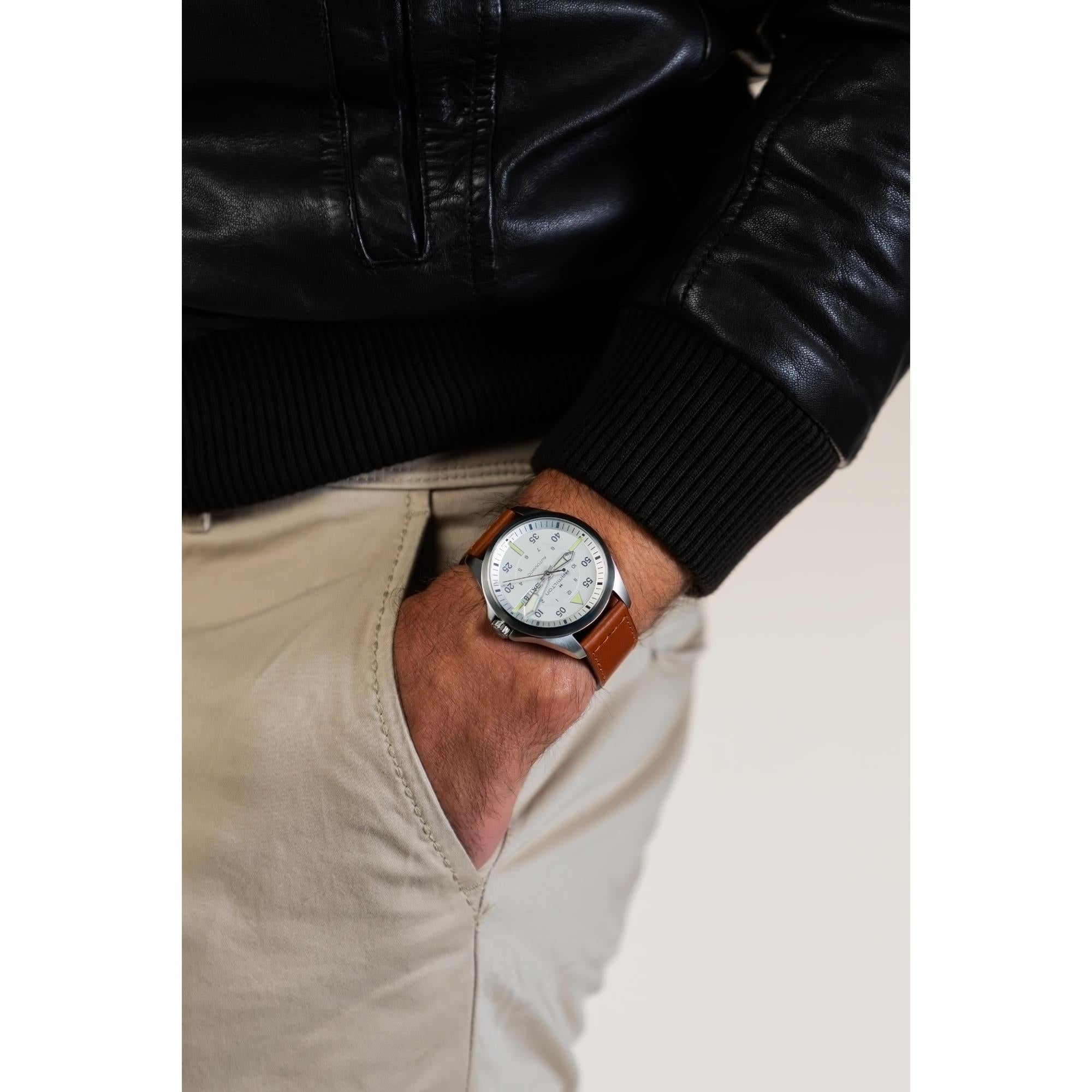 Hamilton Khaki Pilot Day Date Automatic Silver Dial Men's Watch H64635550