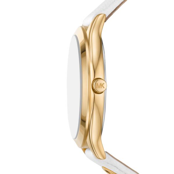 Michael Kors Slim Runway White Leather Strap Gold-Tone Case Silver Dial Women's Watch MK7466