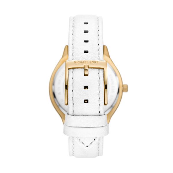 Michael Kors Slim Runway White Leather Strap Gold-Tone Case Silver Dial Women's Watch MK7466