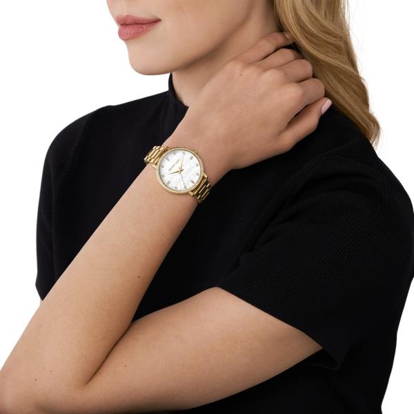 Michael Kors Pyper White Dial with Gold-Tone Stainless Steel Strap Ladies Watch MK4666