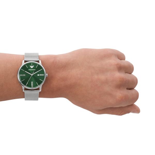 Emporio Armani Minimalist 42mm Green Dial Steel Mens Quartz Watch AR11578