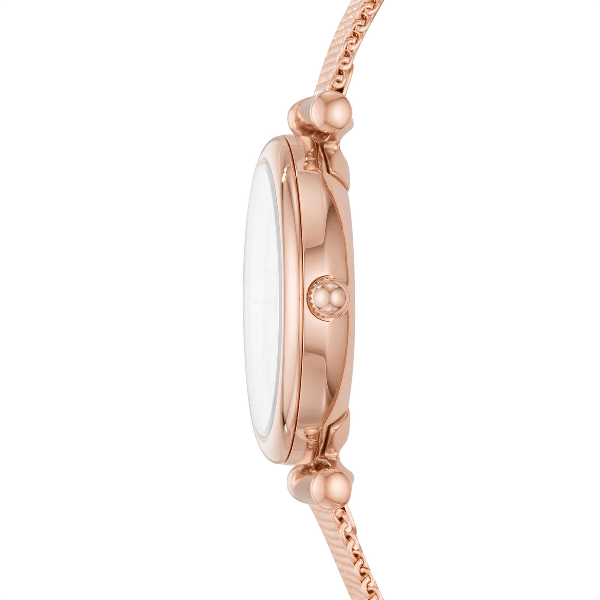 Fossil Carlie Mini Rose Gold-Tone Stainless Steel Mesh Bracelet White Mother of Pearl Dial Women's Watch ES4433