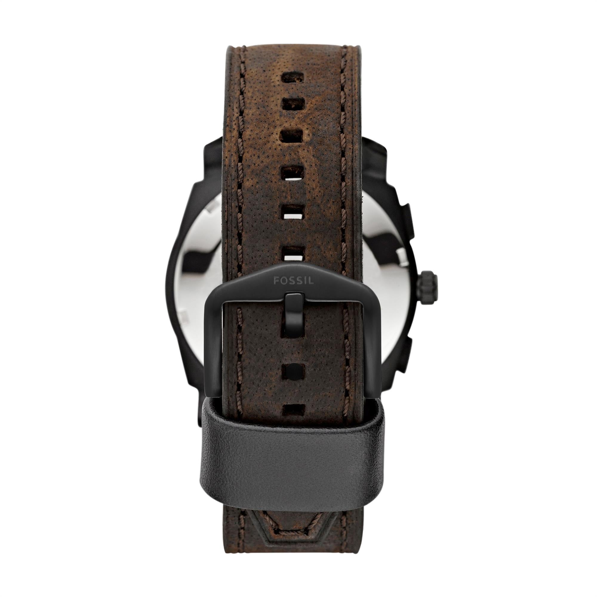 Fossil Machine Chronograph Brown Leather Strap Black Dial Men's Watch FS4656