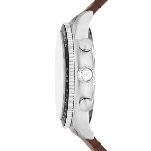 Fossil Sport Tourer Chronograph Brown Leather Strap Cream Dial Men's Watch FS6042