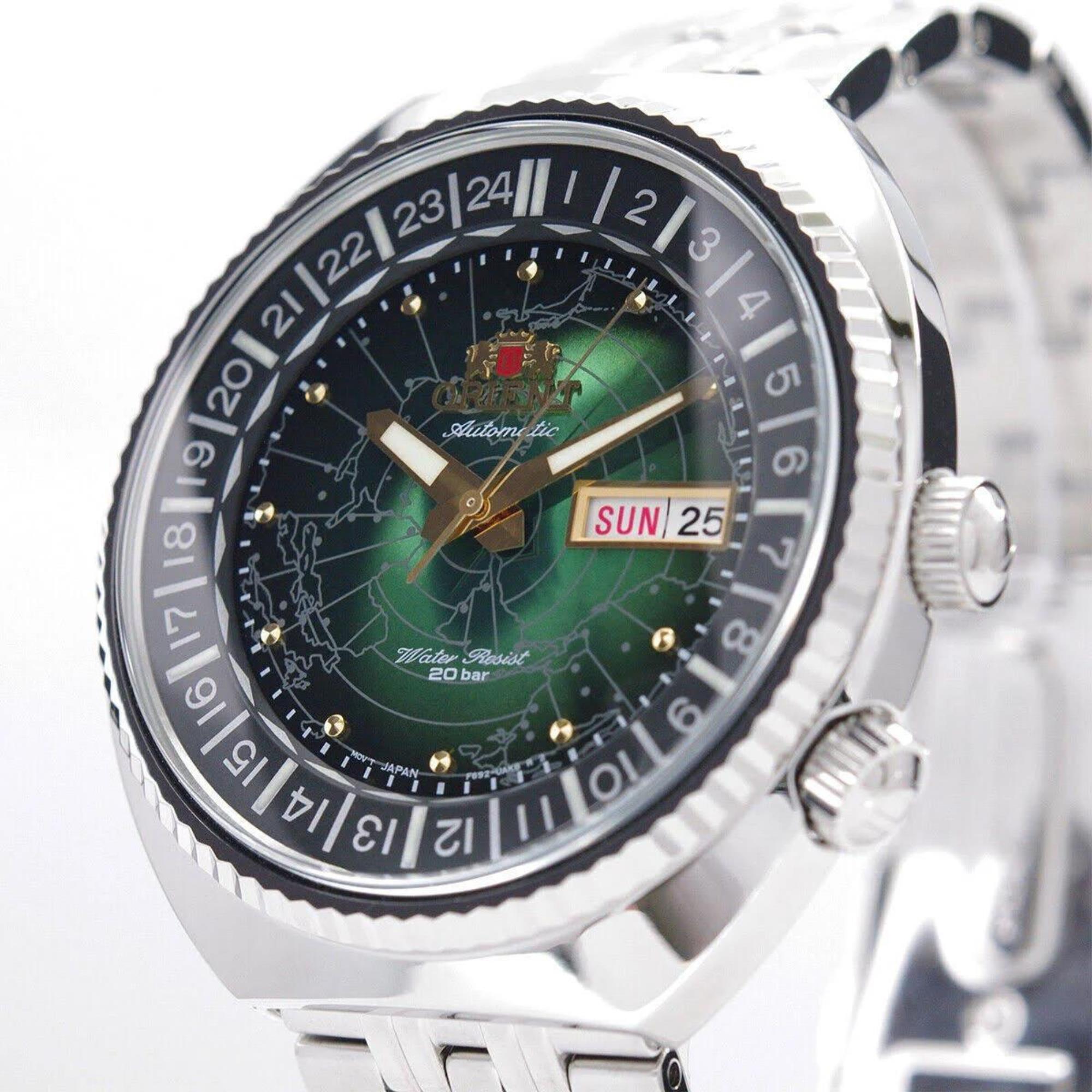Orient World Map 43.5mm Revival Ex-Display Green Dial Steel Mens Automatic Watch RA-AA0E02E19B