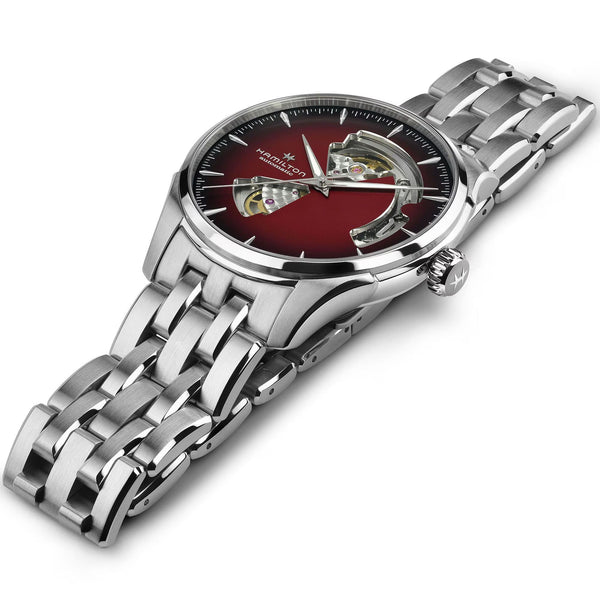 Hamilton Jazzmaster Open Heart Auto Burgundy Dial Stainless Steel Bracelet Men's Watch H32675170