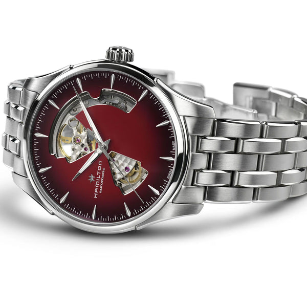 Hamilton Jazzmaster Open Heart Auto Burgundy Dial Stainless Steel Bracelet Men's Watch H32675170