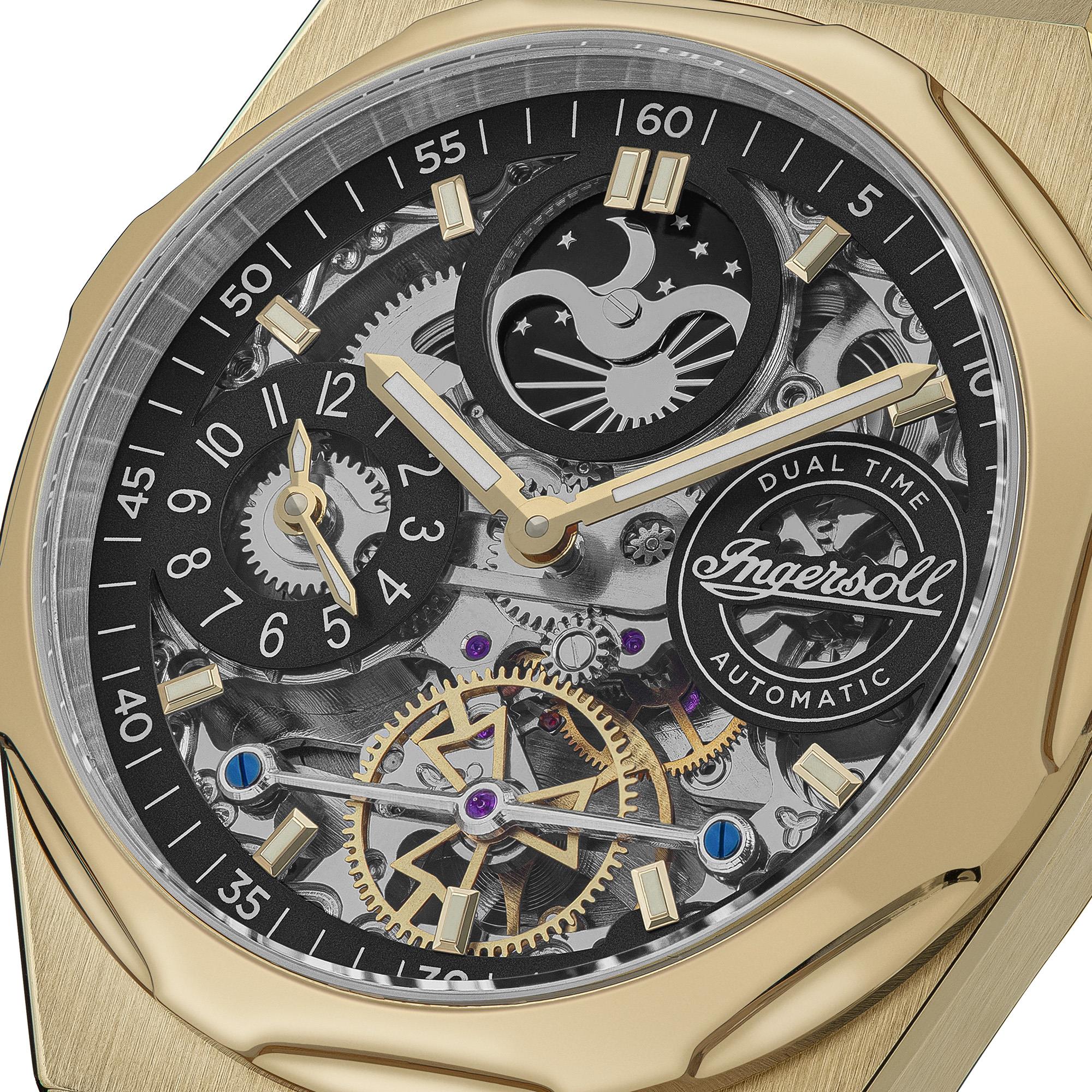 Ingersoll 1892 The Broadway Automatic Men's Watch with Black Skeleton Dial and Black PU Strap - I12907