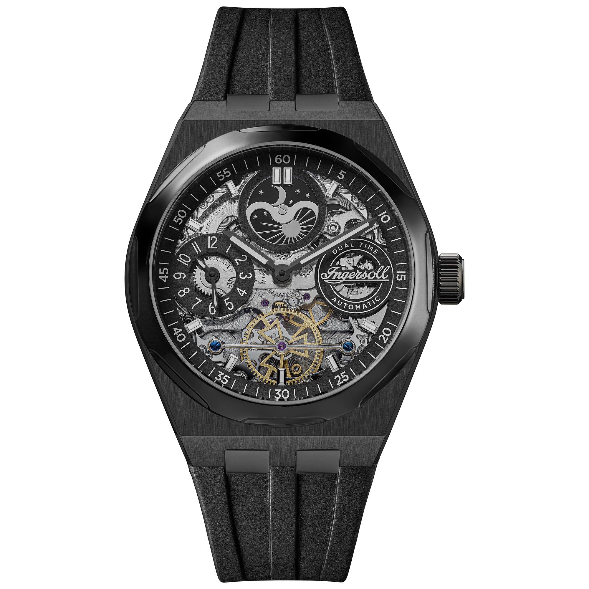 Ingersoll 1892 The Broadway Automatic Black Skeleton Dial Black PU Strap Men's Watch I12908