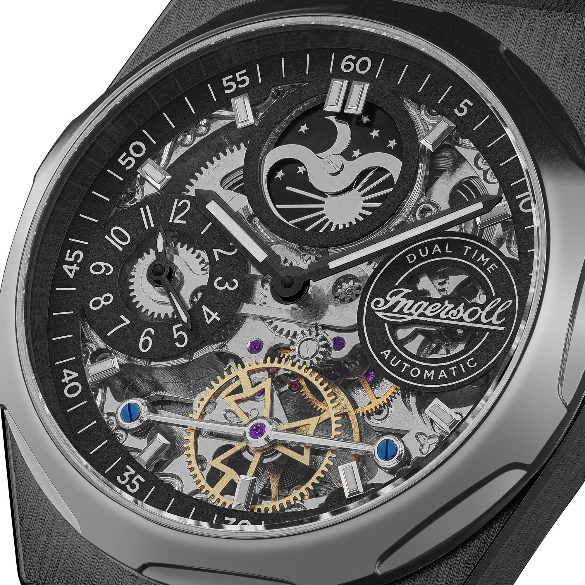 Ingersoll 1892 The Broadway Automatic Black Skeleton Dial Black PU Strap Men's Watch I12908