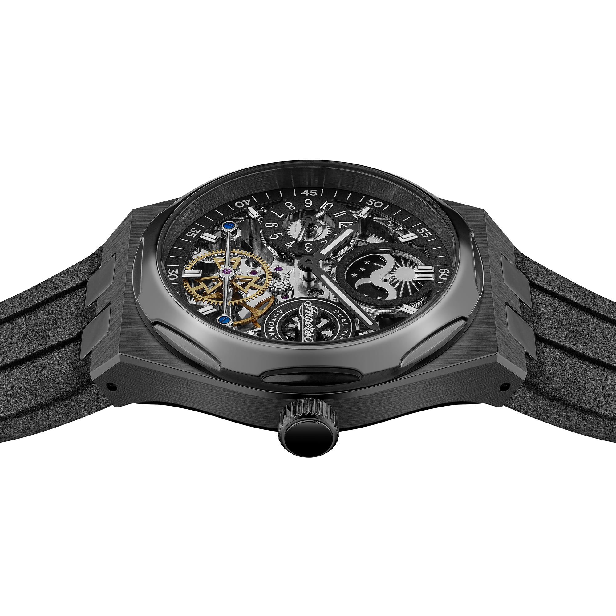 Ingersoll 1892 The Broadway Automatic Black Skeleton Dial Black PU Strap Men's Watch I12908