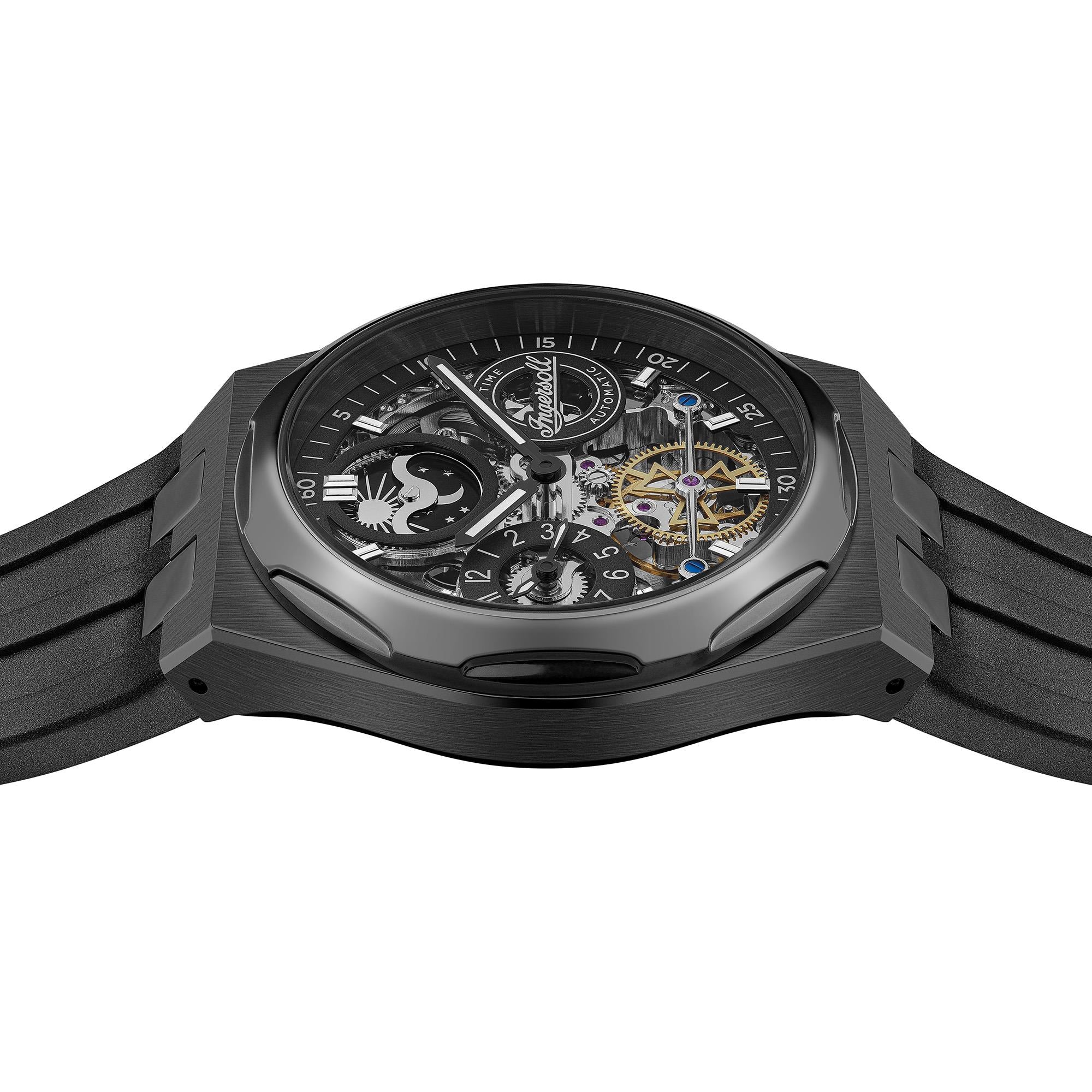 Ingersoll 1892 The Broadway Automatic Black Skeleton Dial Black PU Strap Men's Watch I12908