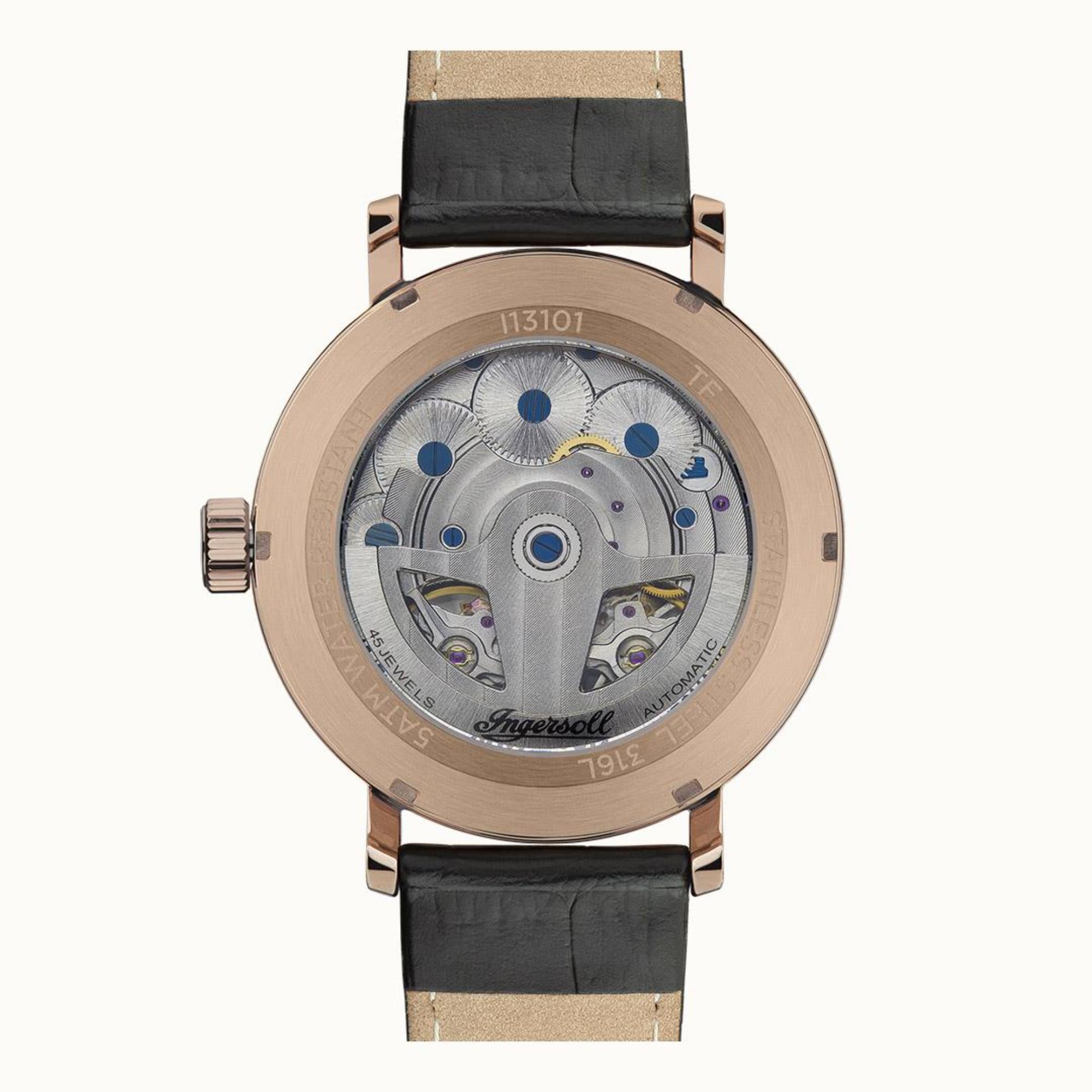 Ingersoll 1892 The Tennessee Automatic Men's Watch with Grey Vinyl and fan texture Dial and Leather Strap - I13101