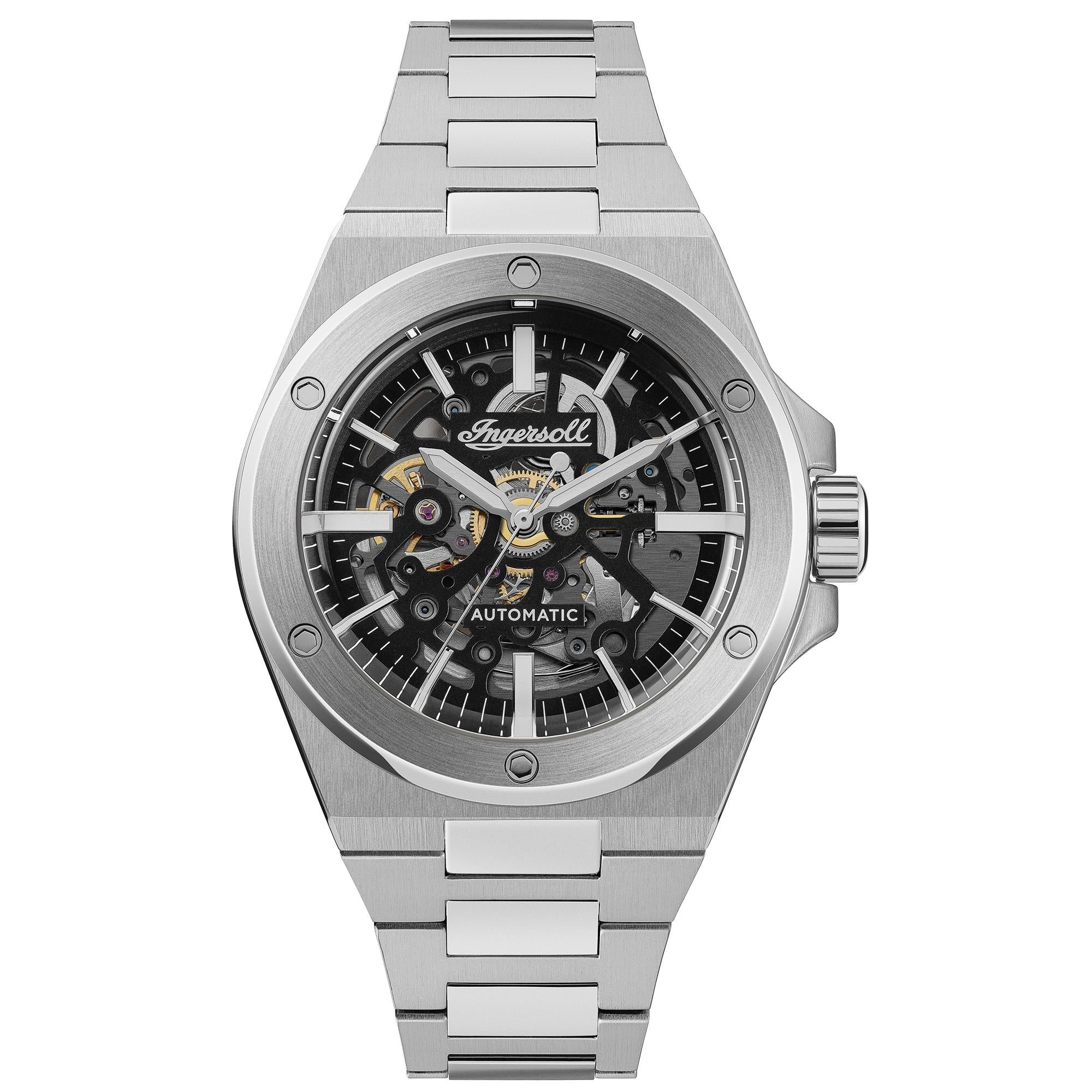 Ingersoll 1892 The Baller Automatic Men's Watch with Black Skeleton Dial and Silver Stainless Steel Bracelet  - I15002