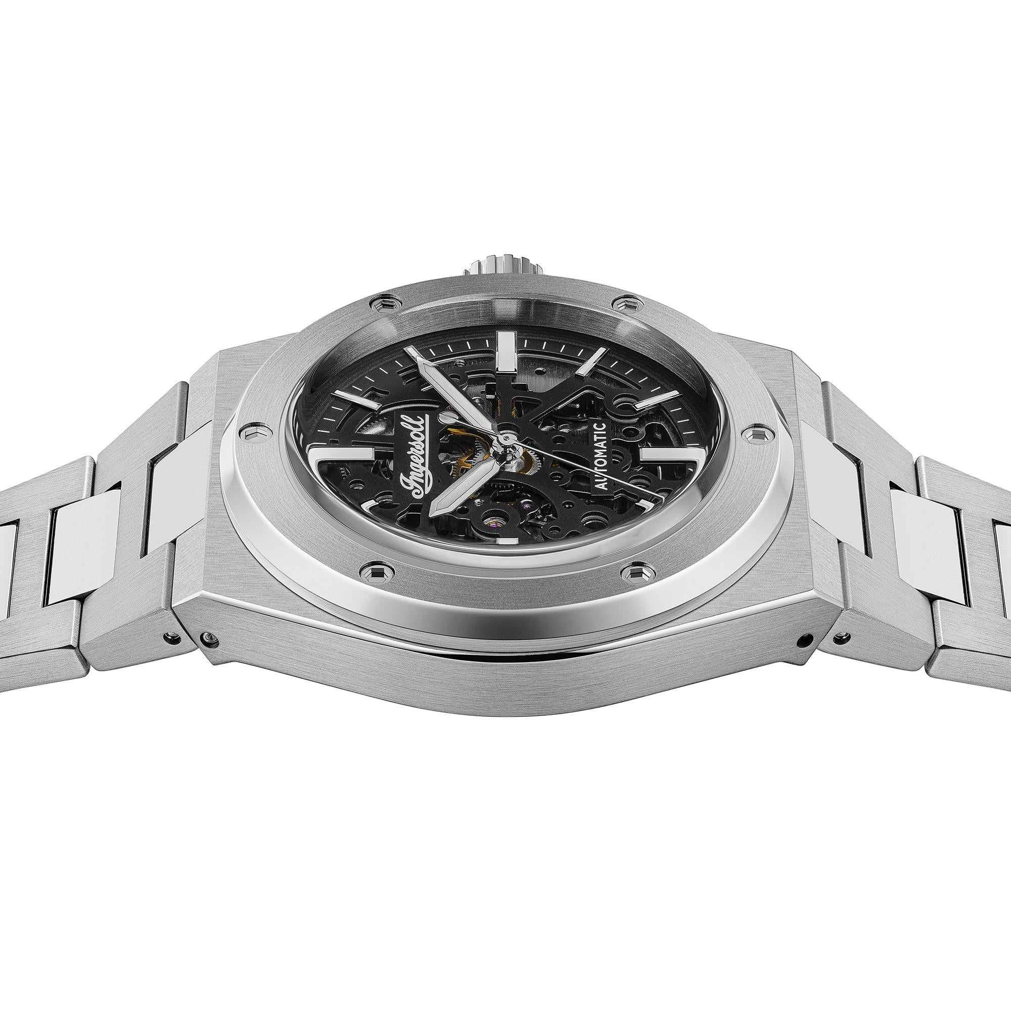 Ingersoll 1892 The Baller Automatic Men's Watch with Black Skeleton Dial and Silver Stainless Steel Bracelet  - I15002