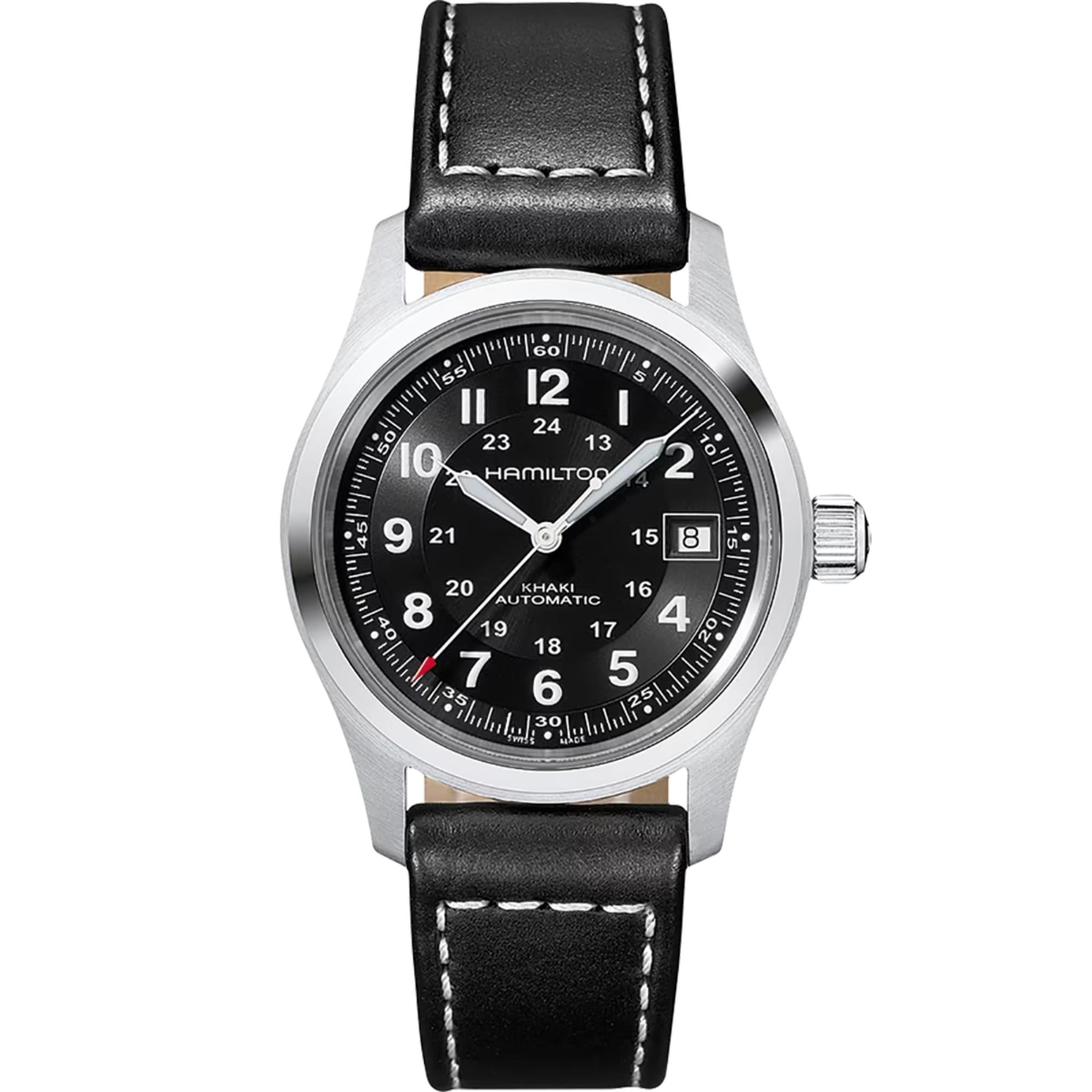 Hamilton Khaki Field Automatic Black Dial Black Leather Strap Men's Watch H70455733