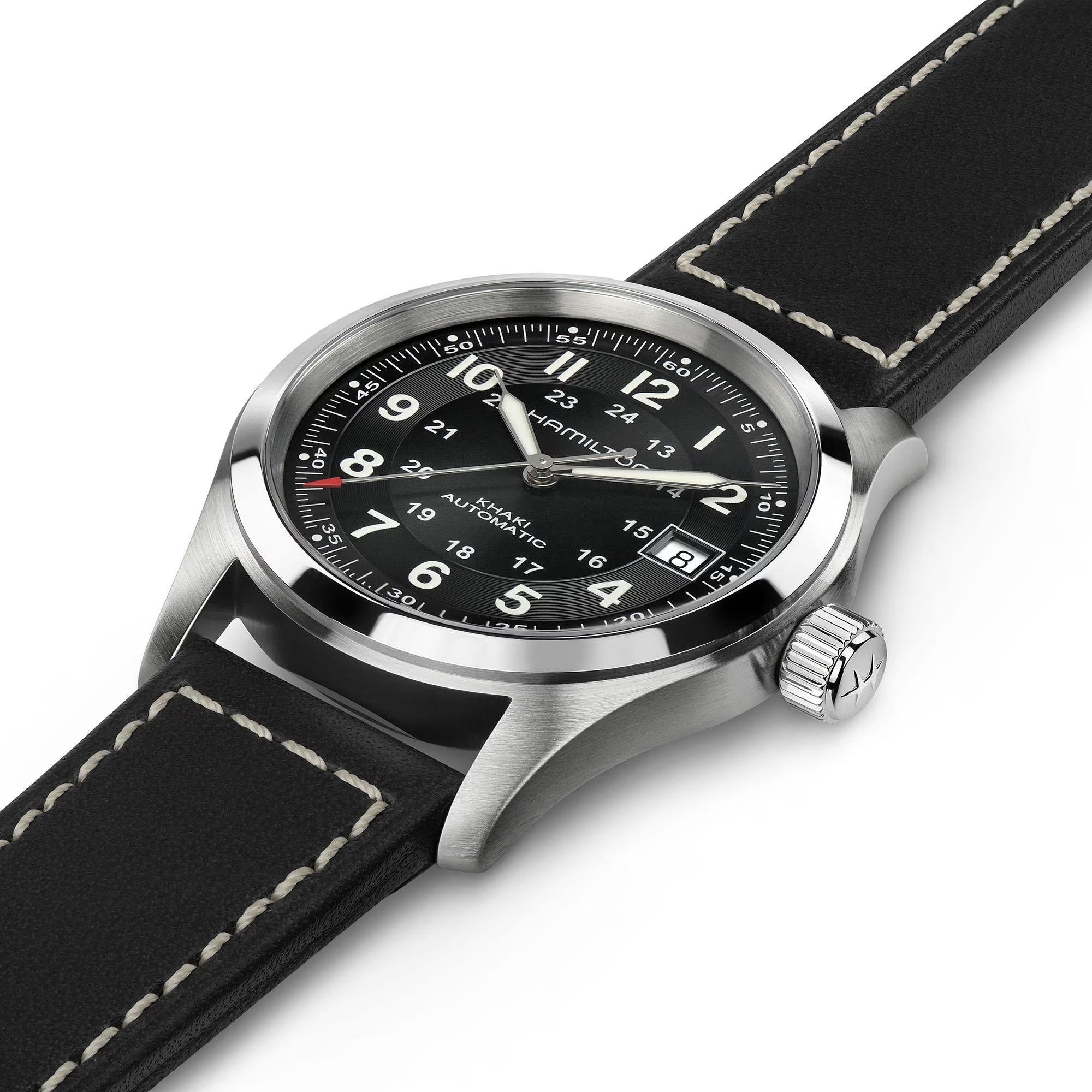 Hamilton Khaki Field Automatic Black Dial Black Leather Strap Men's Watch H70455733