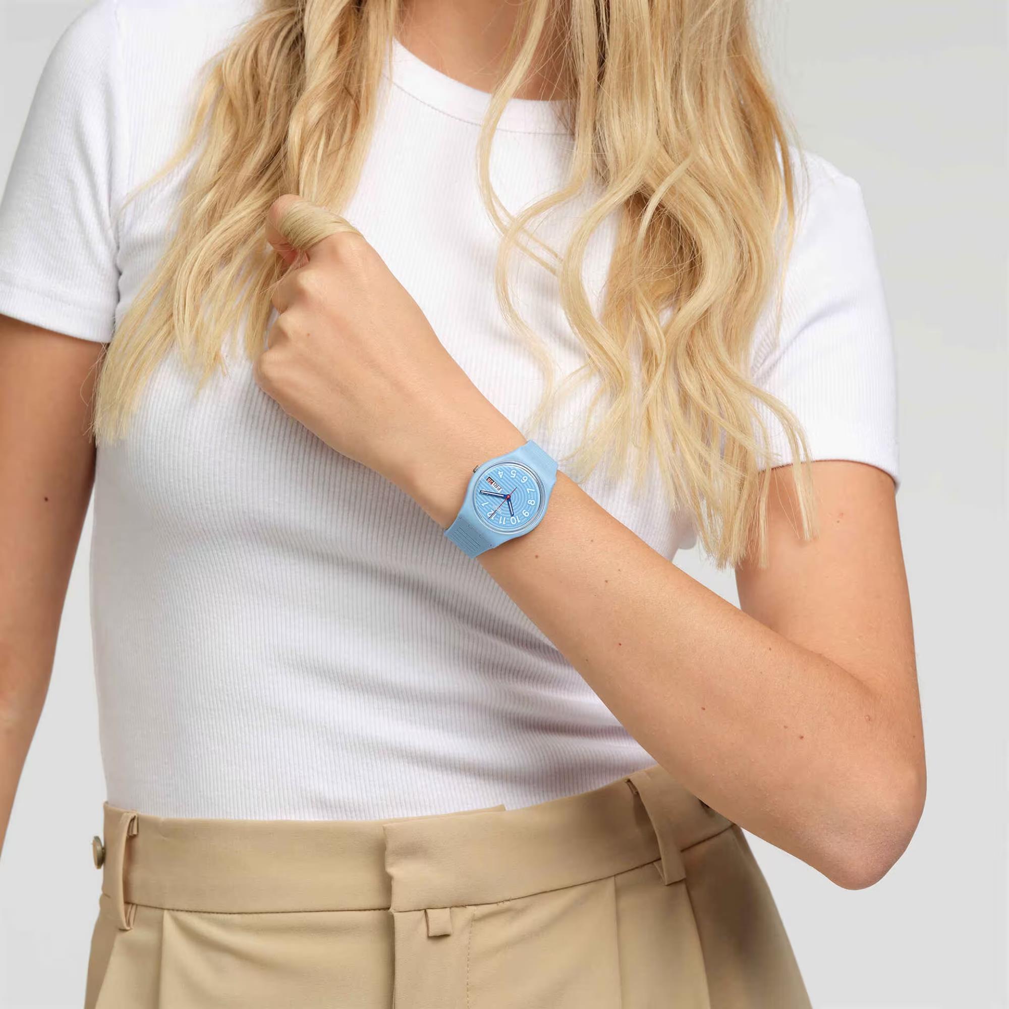 Swatch Trendy Lines in the Sky Light Blue Dial Silicone Strap Unisex Watch SO28S704