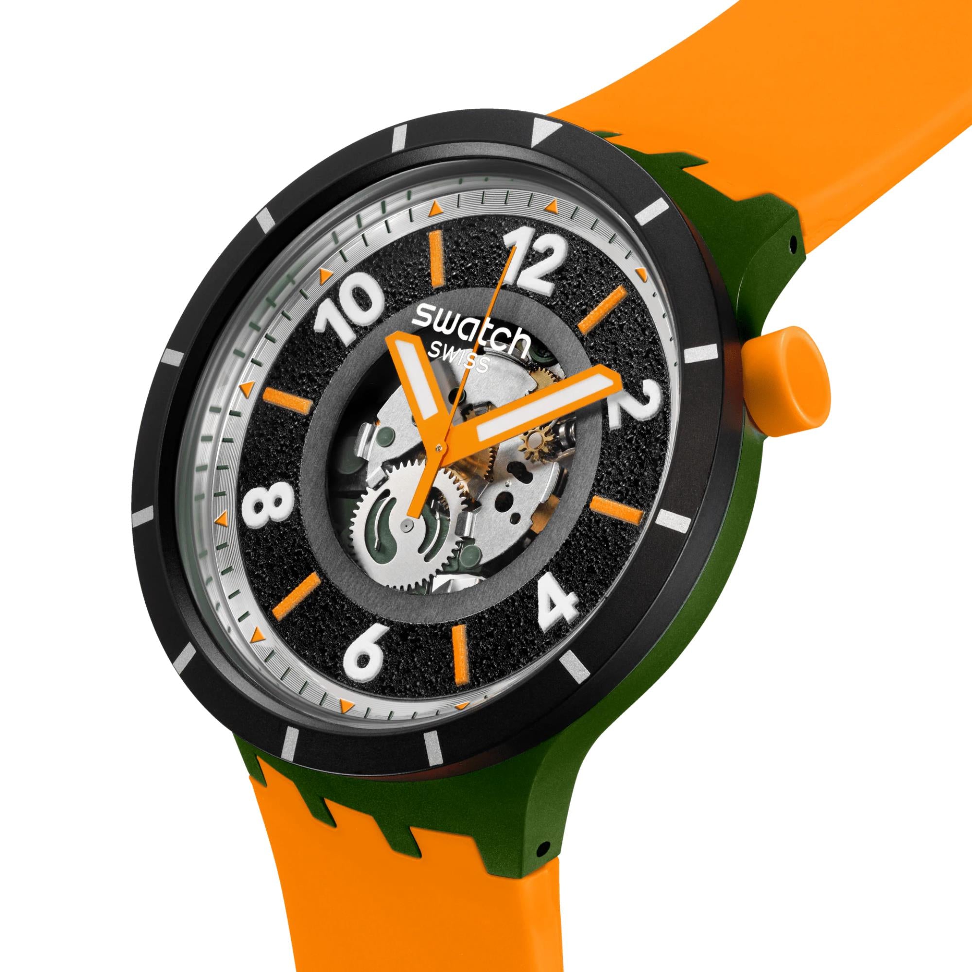 Swatch Big Bold Fall-Iage Black Dial Silicone Strap Unisex Watch SB03G107