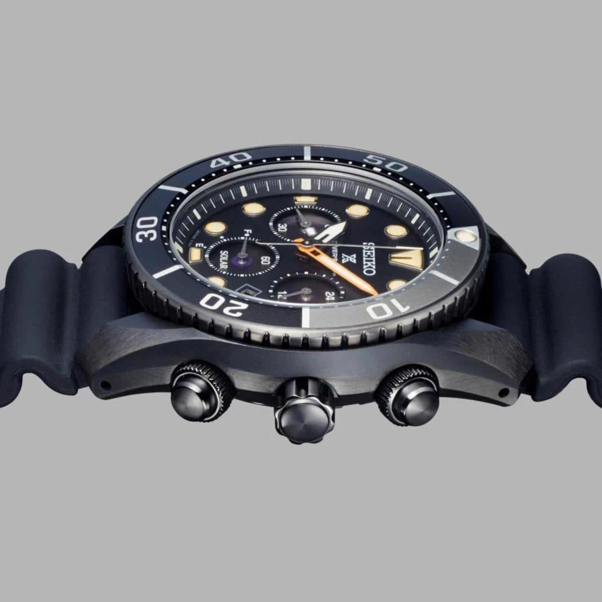 Seiko Limited Edition Diver’s Prospex Black Series ‘Sumo’ Solar Black Dial Silicone Strap Men's Watch SSC761J1