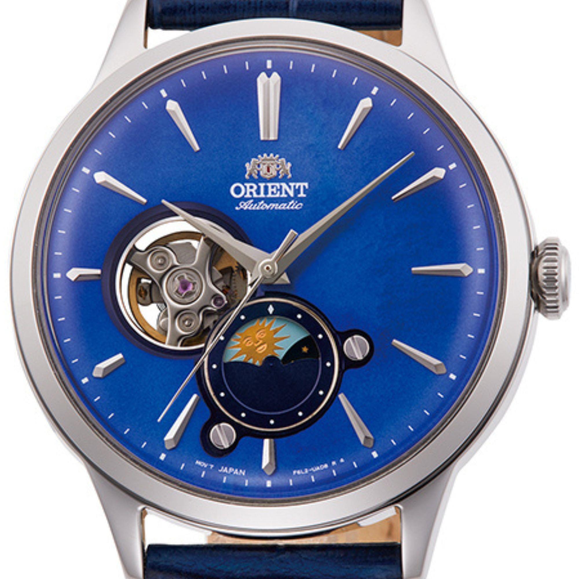 Orient Sun & Moon Phase Automatic Blue Dial Leather Strap Men’s Watch RA-AS0103A30B