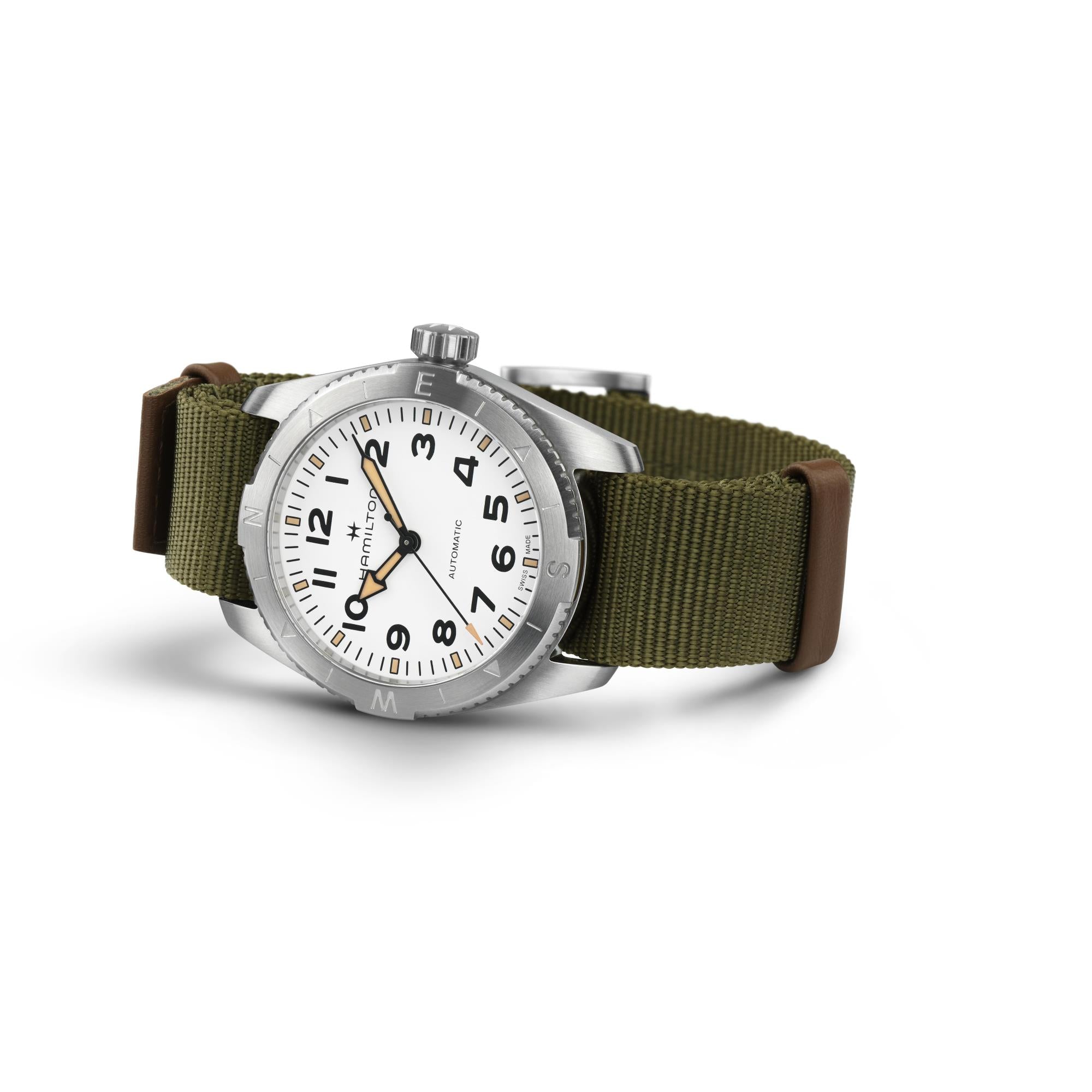 Hamilton Khaki Field Expedition Automatic White Dial Green NATO Strap Women's Watch H70225910