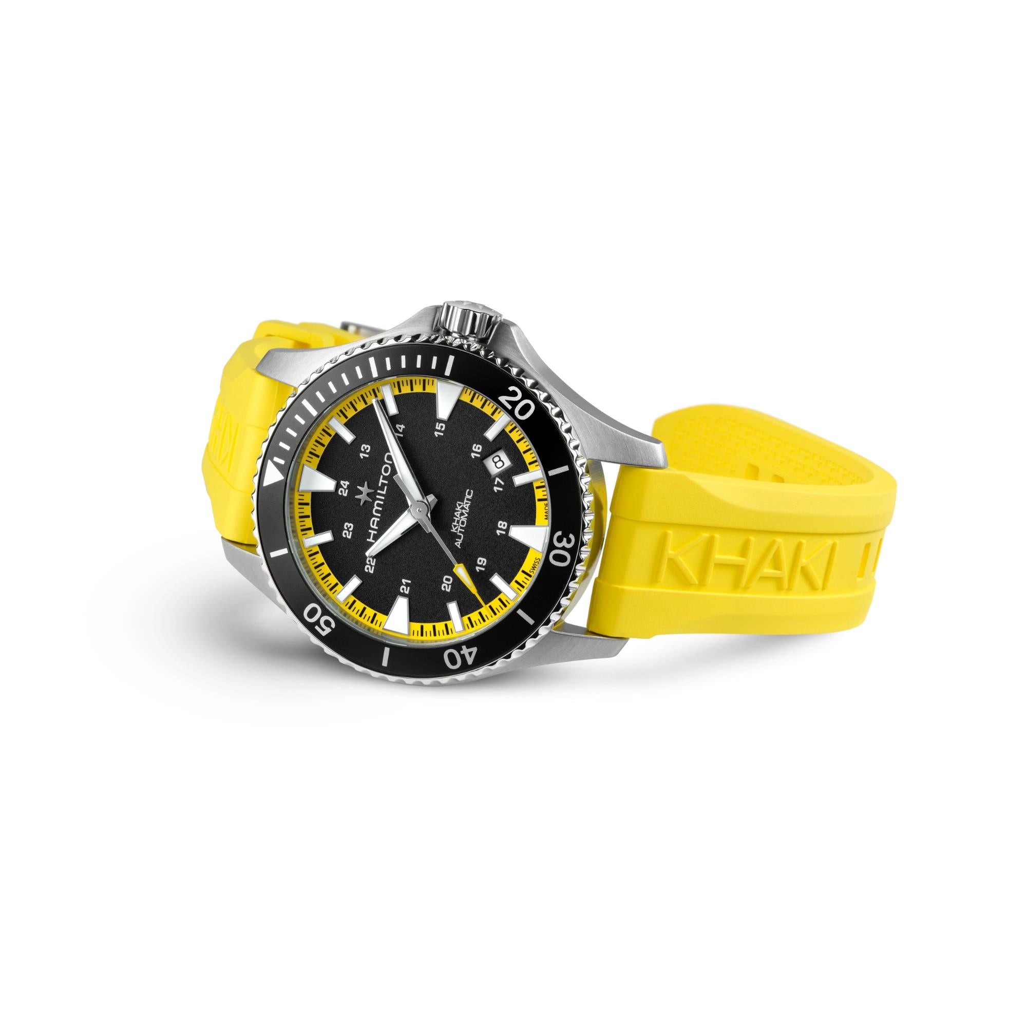 Hamilton Khaki Navy Scuba Auto Black Dial Yellow Rubber Strap Men's Watch H82395332