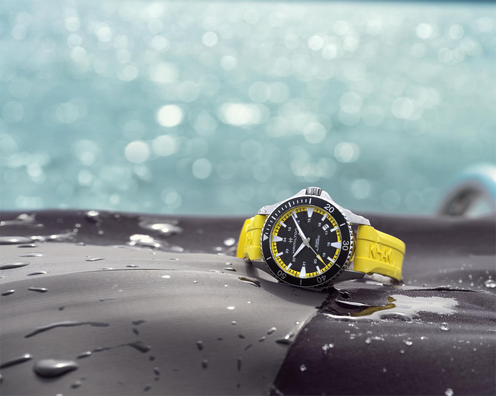 Hamilton Khaki Navy Scuba Auto Black Dial Yellow Rubber Strap Men's Watch H82395332