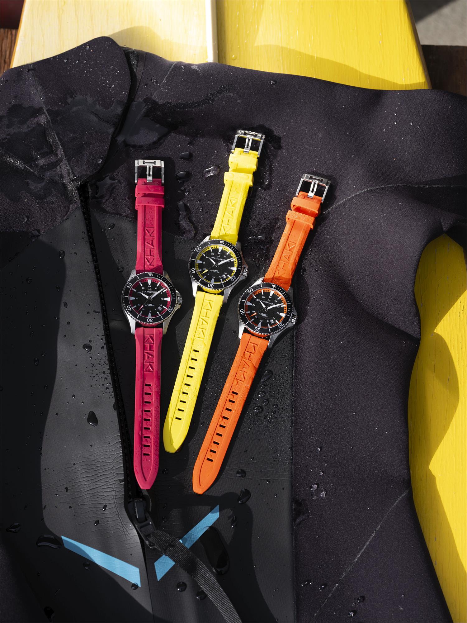 Hamilton Khaki Navy Scuba Auto Black Dial Yellow Rubber Strap Men's Watch H82395332