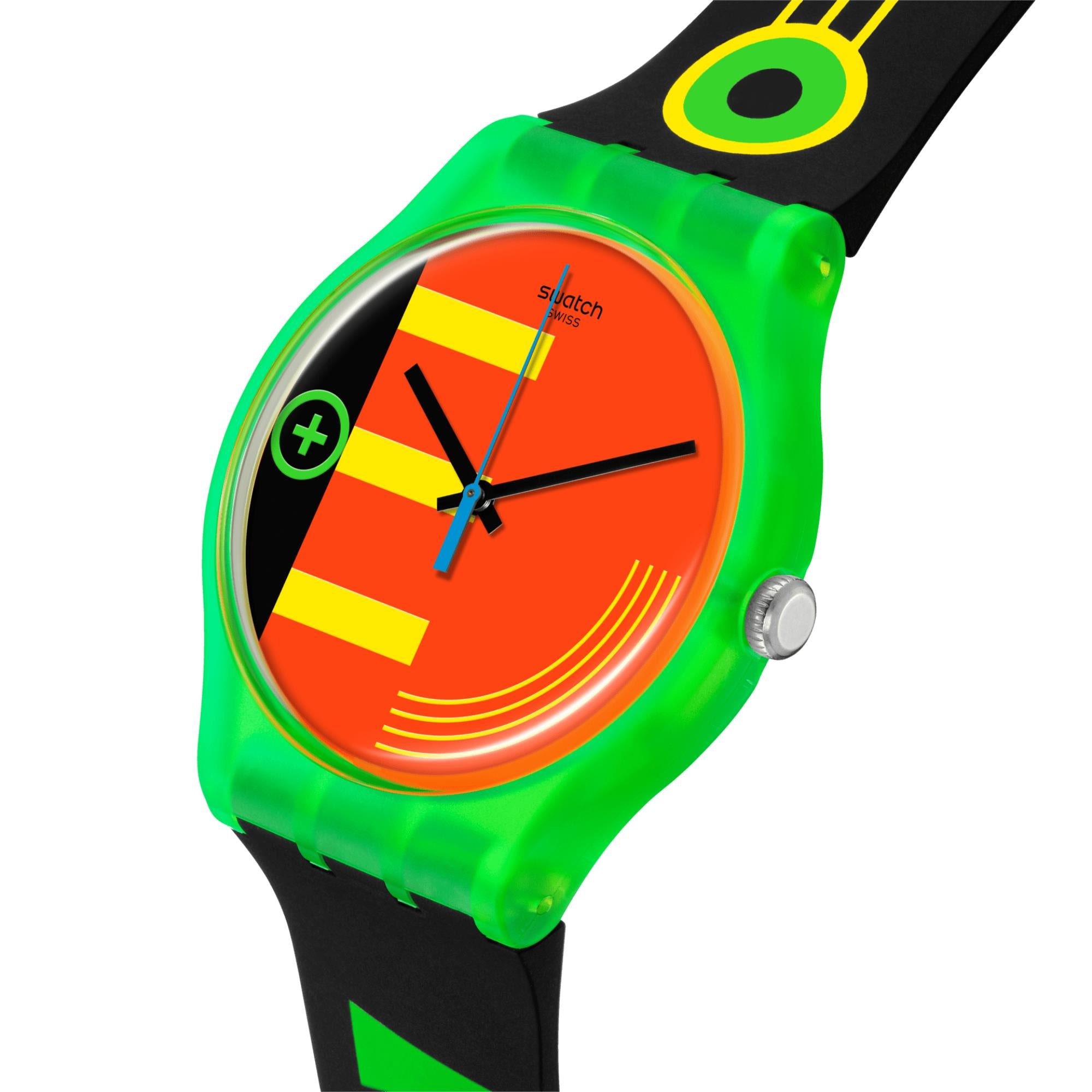 Swatch Neon Rider Multicolour Dial Black Silicone Strap Unisex Watch SO29G106