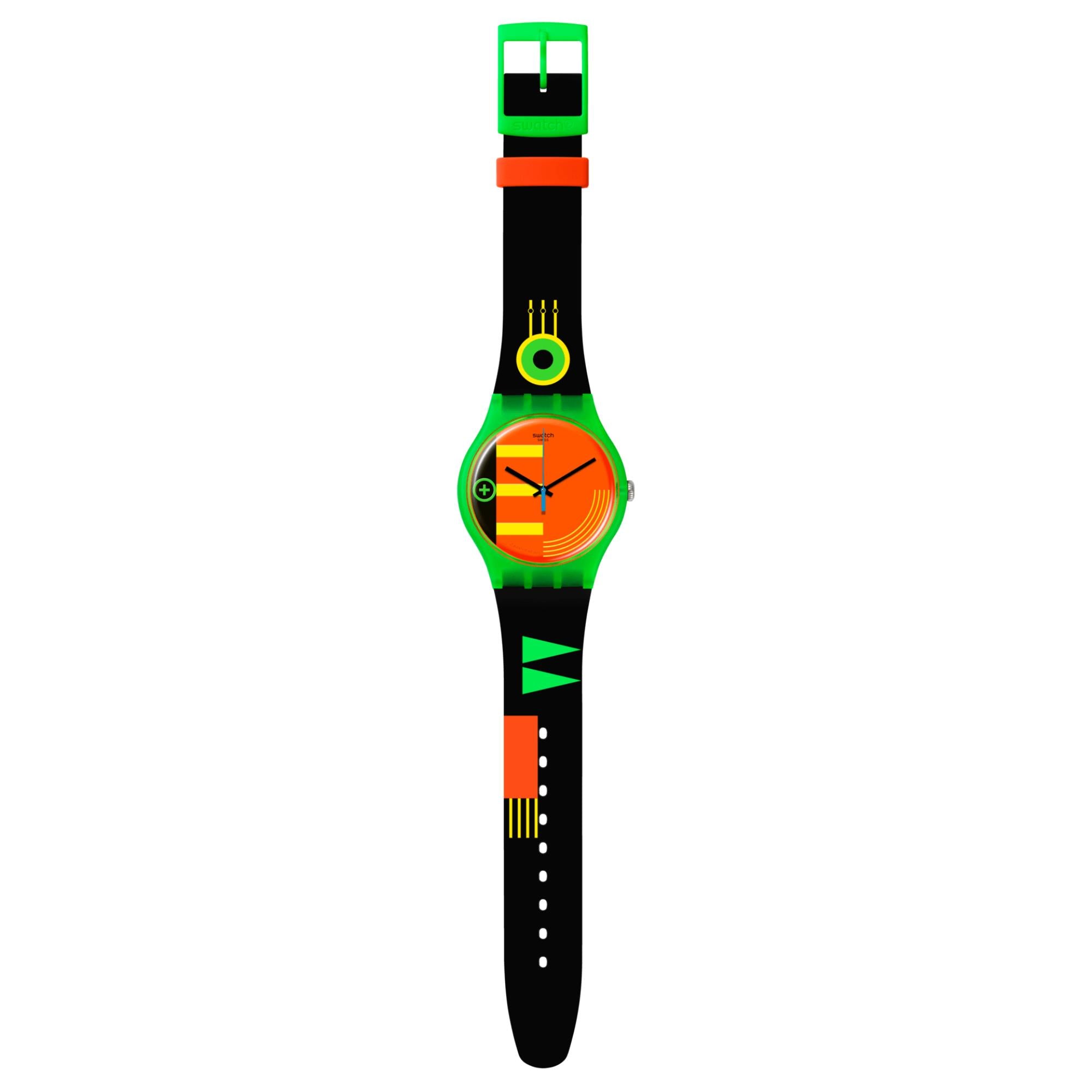 Swatch Neon Rider Multicolour Dial Black Silicone Strap Unisex Watch SO29G106