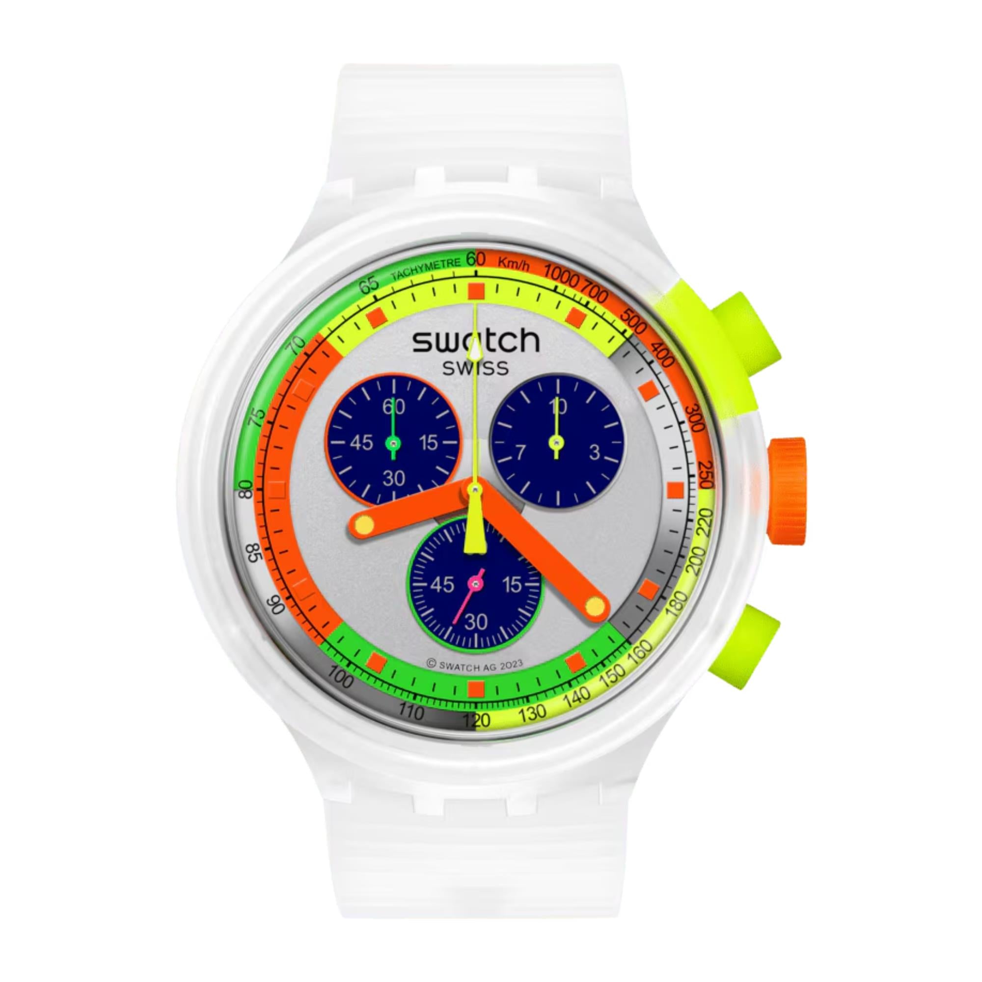 Swatch Neon Jelly Multicolour Dial Silicone Strap Chronograph Unisex Watch SB02K100