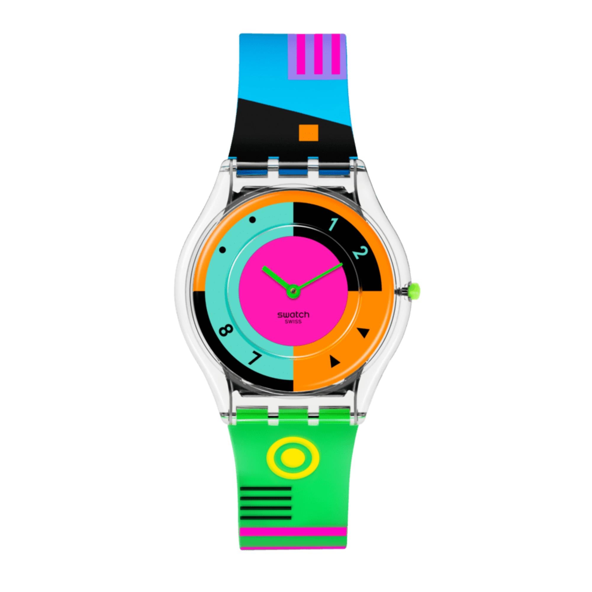 Swatch Neon Hot Racer Multi-coloured Dial Transparent Silicone Strap Watch (34mm) SS08K119
