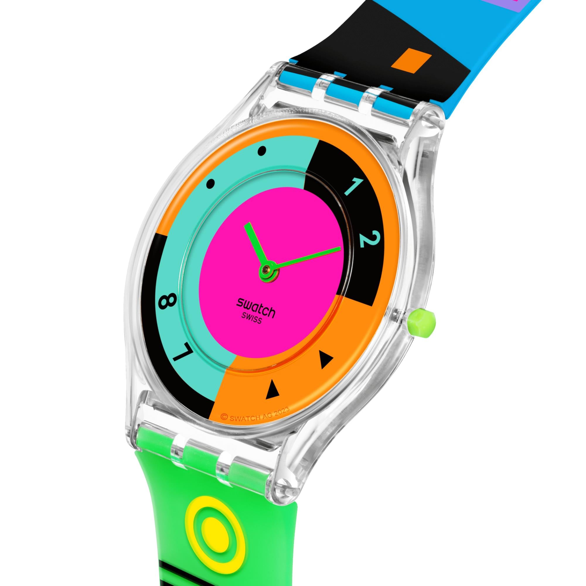 Swatch Neon Hot Racer Multi-coloured Dial Transparent Silicone Strap Watch (34mm) SS08K119