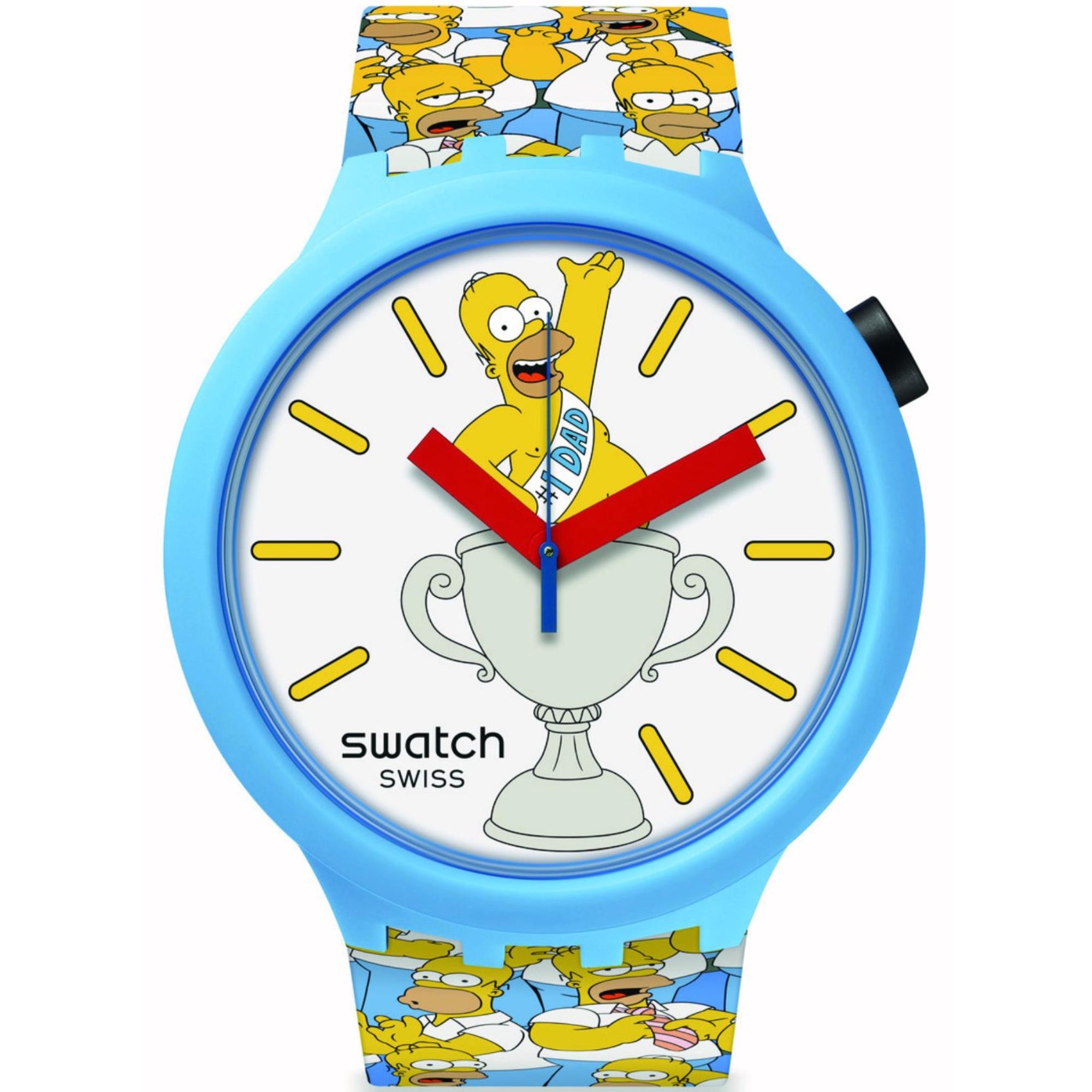 Swatch BIG BOLD BEST. DAD. EVER. White Dial Blue Silicone Strap Unisex Watch SB05Z100