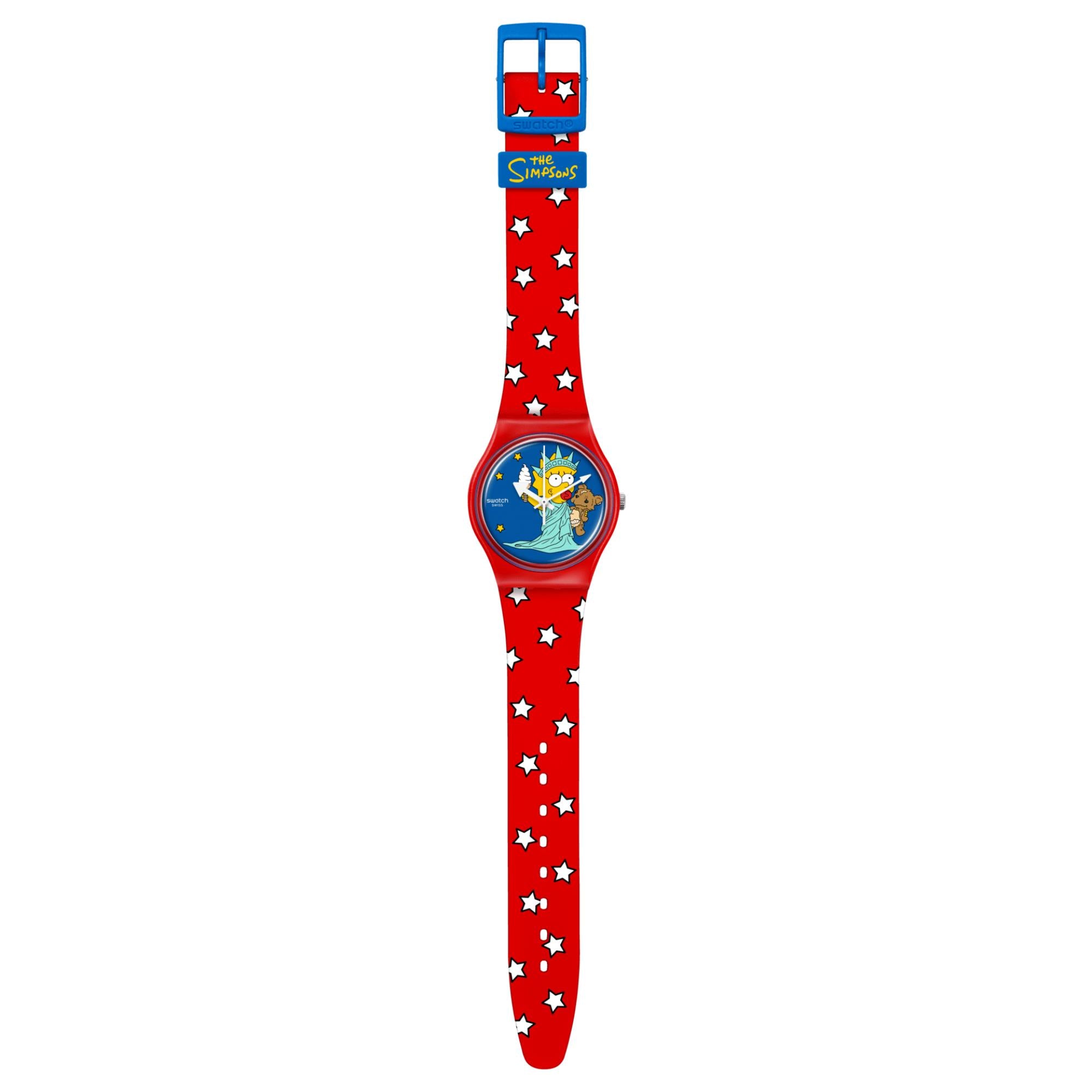 Swatch Little Lady Liberty Blue Dial Silicon Strap Unisex Watch SO28Z120