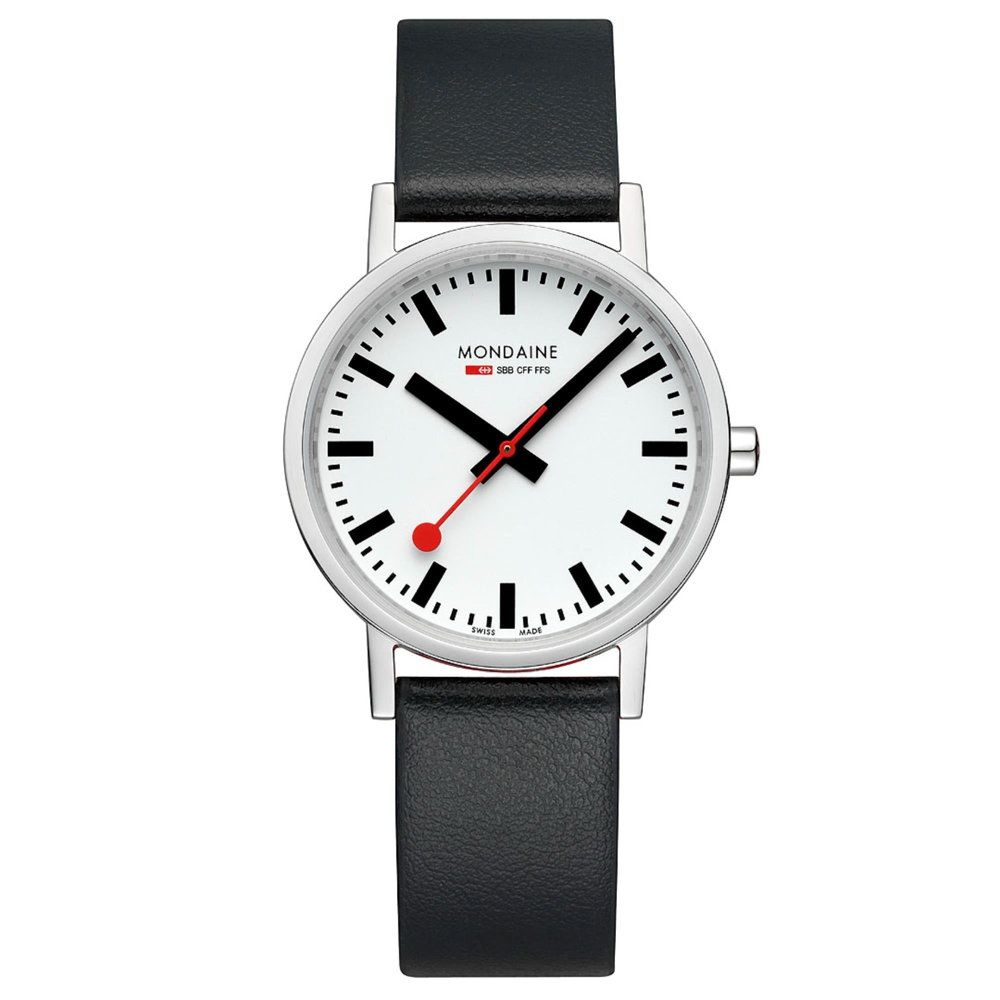 Mondaine Classic White Dial Black Vegan Leather Strap Unisex Watch A660.30314.11SBBV