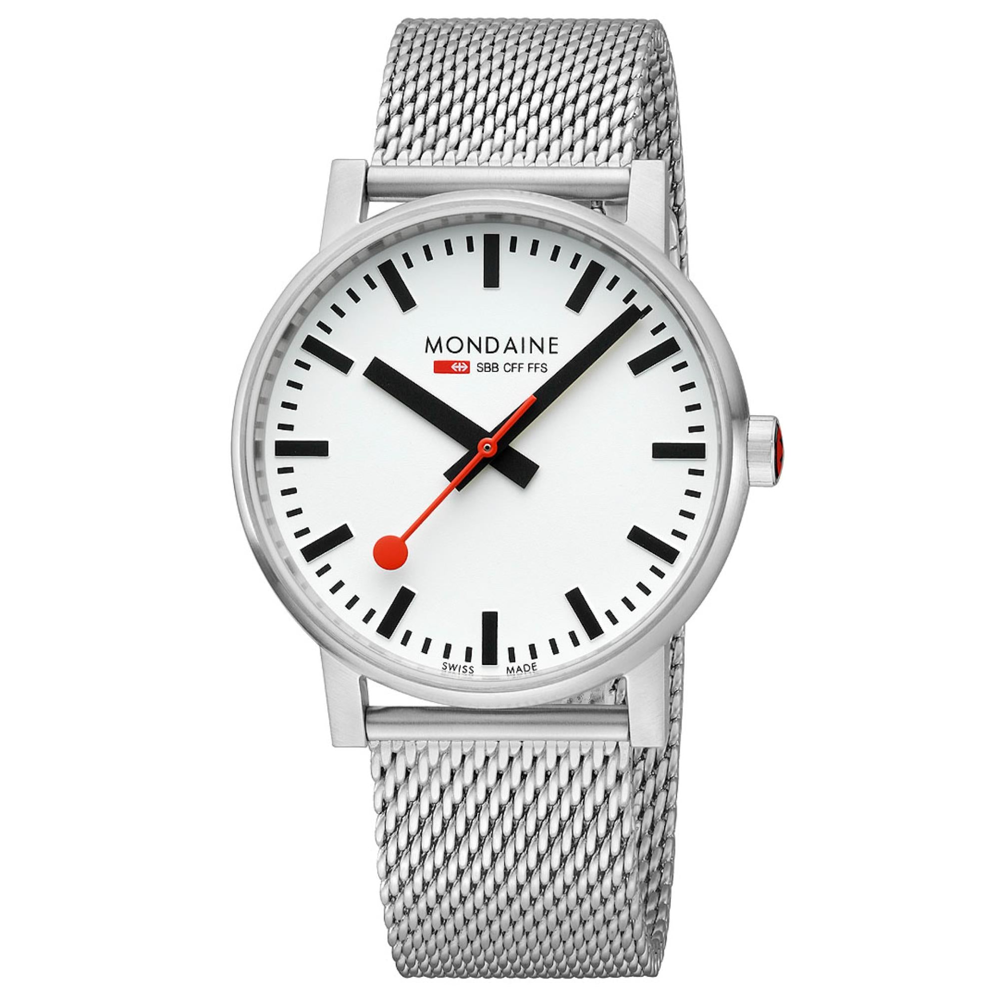 Mondaine evo2 White Dial Stainless Steel Mesh Bracelet Unisex Watch MSE.43110.SJ