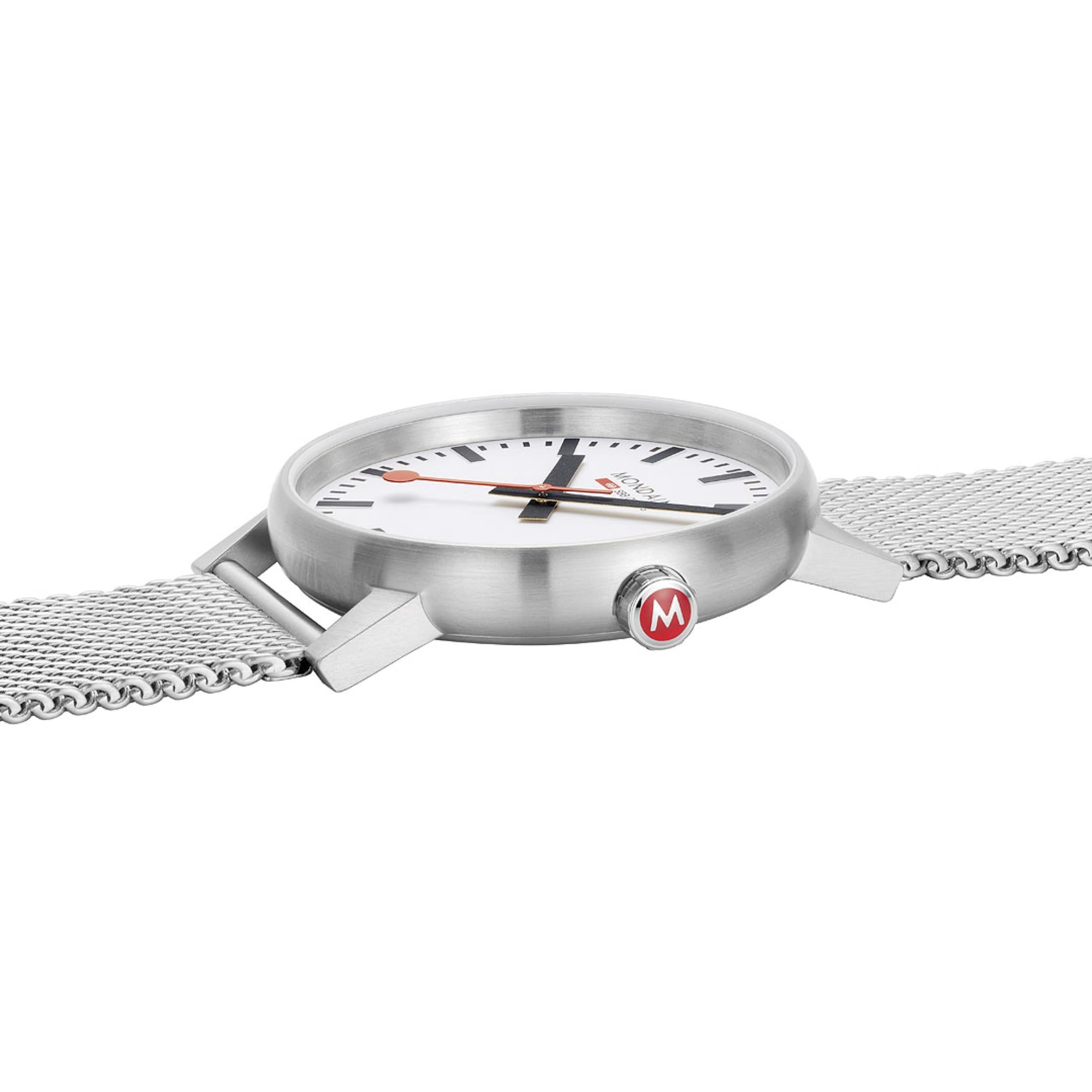 Mondaine evo2 White Dial Stainless Steel Mesh Bracelet Unisex Watch MSE.43110.SJ
