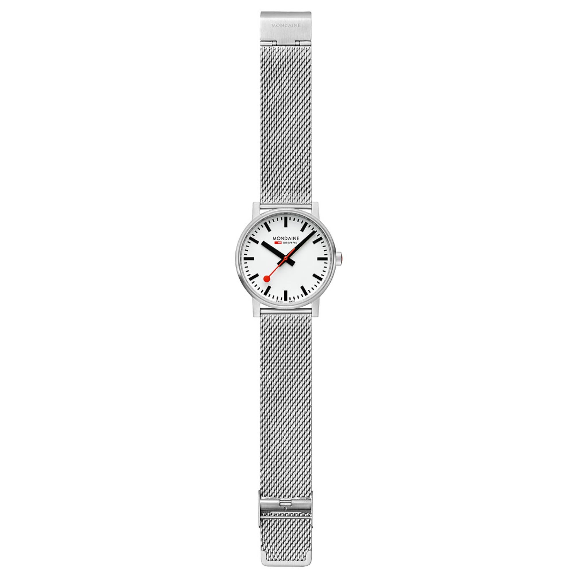 Mondaine evo2 White Dial Stainless Steel Mesh Bracelet Unisex Watch MSE.43110.SJ