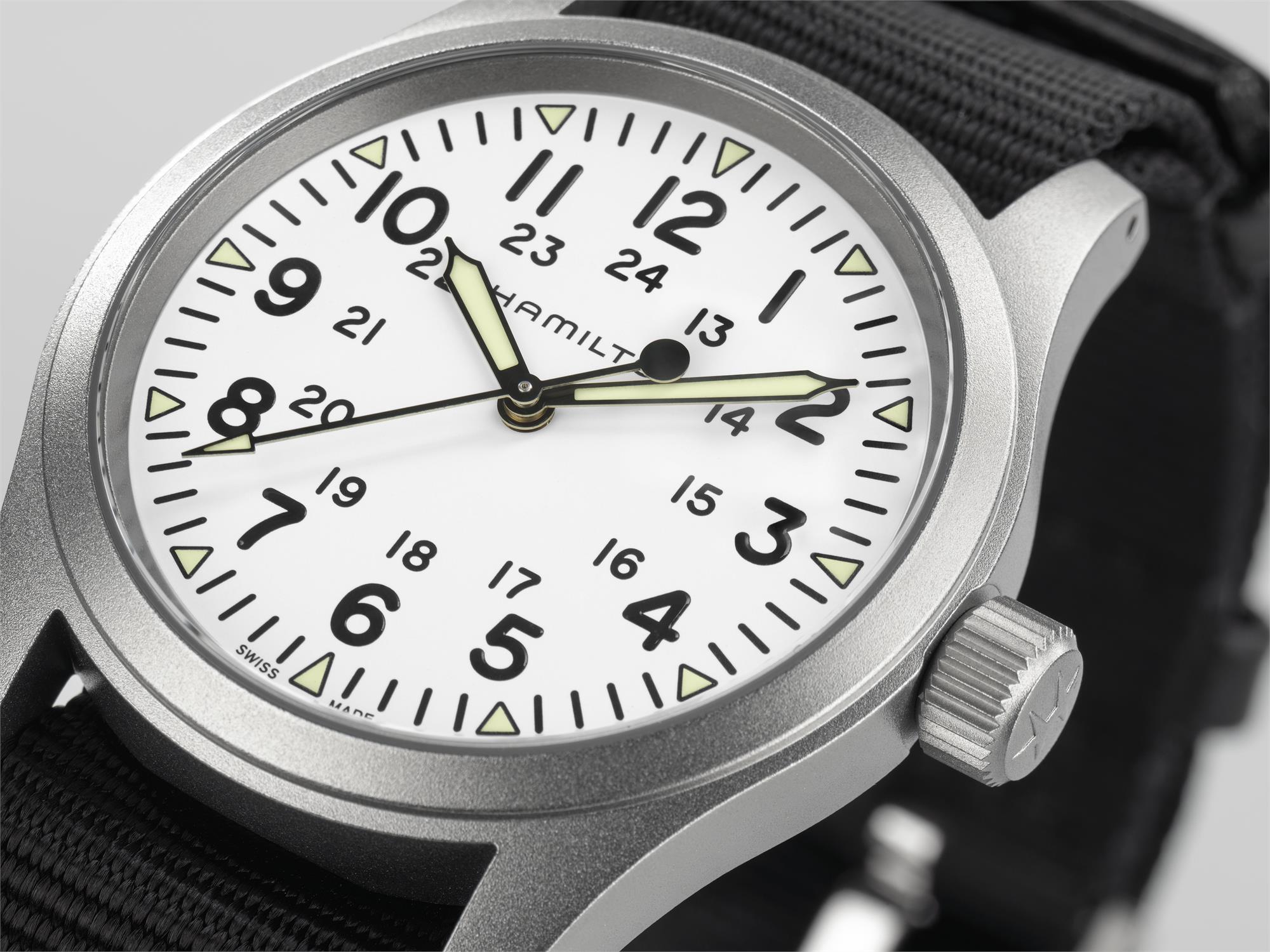Hamilton Khaki Field Mechanical White Dial Fabric Strap Men's Watch H69439910