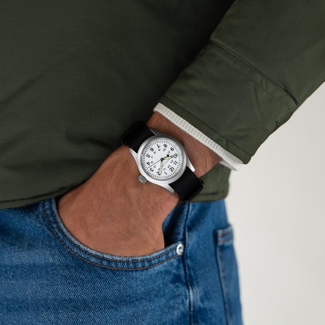 Hamilton Khaki Field Mechanical White Dial Fabric Strap Men's Watch H69439910