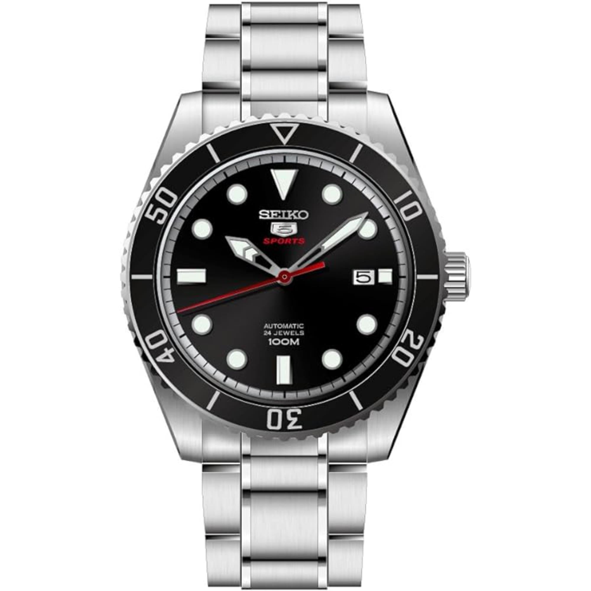 Seiko 5 Sports Automatic Black Dial Silver Stainless Steel Men's Watch SRPB91K1